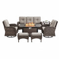 Patio Furniture Set Designed for Year-Round Entertainment, Fire Pit Table, Swivel Chairs, Weather-Resistant