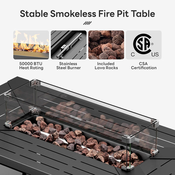 43-Inch Propane Fire Pit Table with Glass Wind Guard