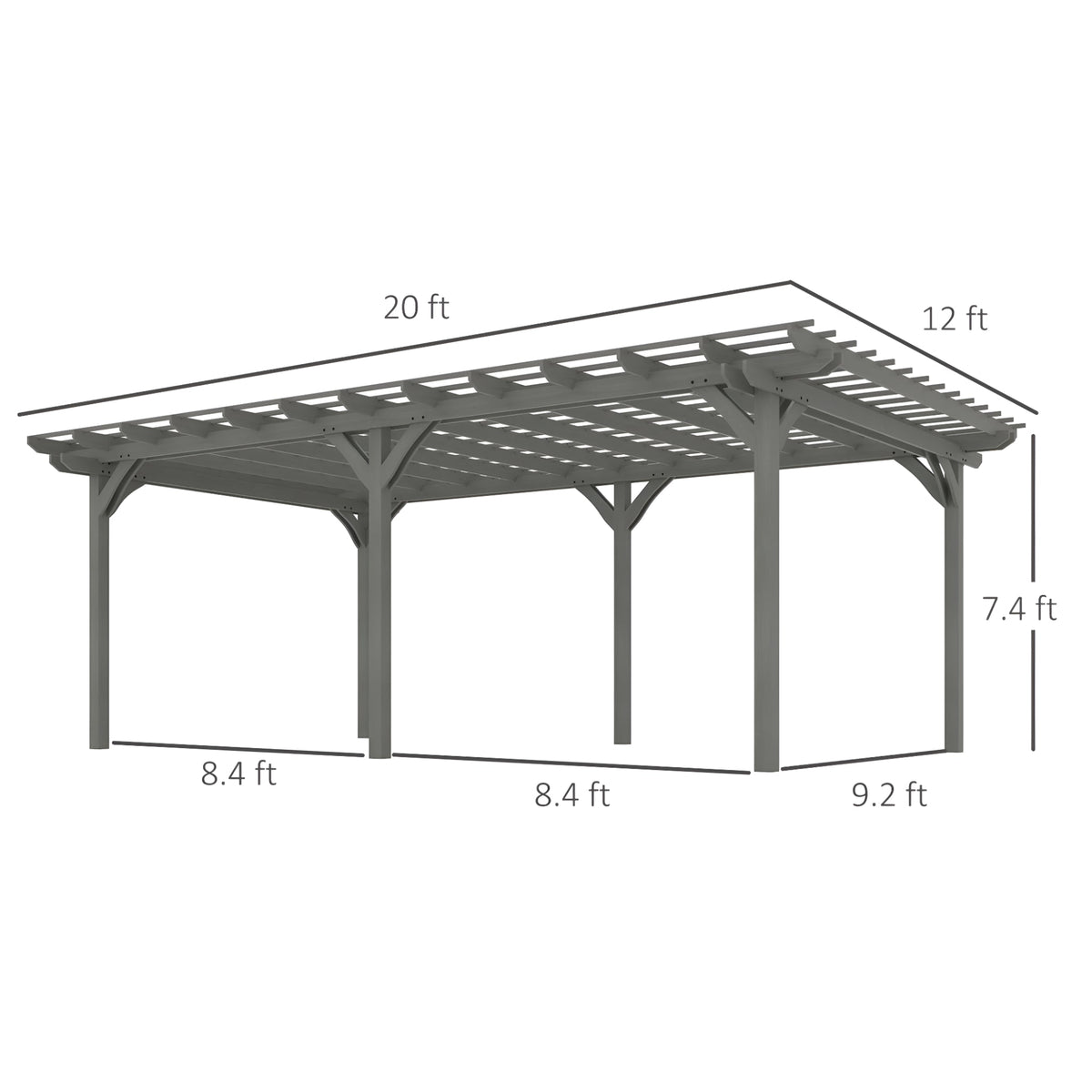 12' X 20' Wooden Pergola Grape Trellis, Outdoor Gazebo for Garden, Patio, Backyard, Deck, Gray — product view 7