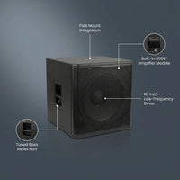 Professional PA Speaker System Built for Outdoor Events, 18 Inch Subwoofer, 600W Power, USB Connectivity — product view 7