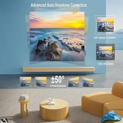 1920 X 1080 4K Full HD Wifi Bluetooth Portable Projector with 25500 Lumens, AI Auto Focus, Auto Lens Cap, HDMI, USB, AV — product view 3