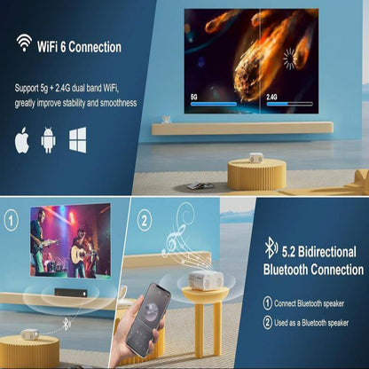 1920 X 1080 4K Full HD Wifi Bluetooth Portable Projector with 25500 Lumens, AI Auto Focus, Auto Lens Cap, HDMI, USB, AV — product view 5