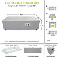42 In. 50,000 BTU Rectangle Fire Pit Table in Gray Outdoor Propane Gas Fire Pit Table with LED Light