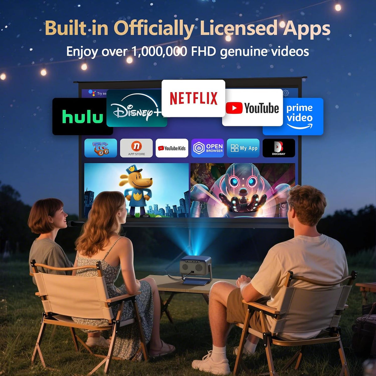 [4500 Brightness/Built in Apps/65W Audio] Outdoor 4K-Projector with Wifi and Bluetooth 5.4, Auto Focus Smart Projector Support Doiby Audio, Upgrade GO2 Short Throw Projector with 360°Stand