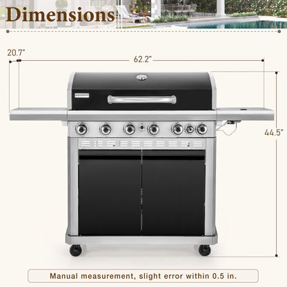 6 Burner Propane Gas Grill and Griddle Combo with Side Burner 740 Sq. In. Large Cooking Area 52,000 but Output BBQ Grill