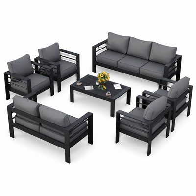 Aluminum Patio Furniture Set Designed for All-Weather Durability, 7-Piece Metal Outdoor Set, Waterproof Covers