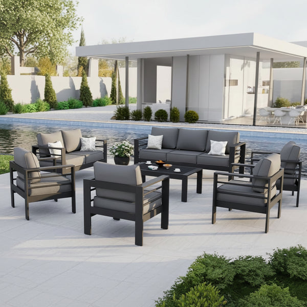 Aluminum Patio Furniture Set Designed for All-Weather Durability, 7-Piece Metal Outdoor Set, Waterproof Covers