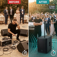 PA Speaker System Designed for Outdoor Events, 18 Inch Subwoofer, 600W Power, USB Connectivity — Before & After