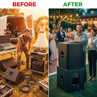Professional PA Speaker System Built for Outdoor Events, 18 Inch Subwoofer, 600W Power, USB Connectivity — Before & After