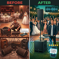 Professional PA Speaker System Designed for Outdoor Events, 18 Inch Subwoofer, 600W Power, USB Connectivity — Before & After
