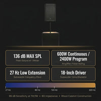 Professional PA Speaker System Designed for Outdoor Events, 18 Inch Subwoofer, 600W Power, USB Connectivity — Results & Stats
