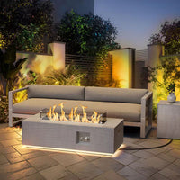 42 In. 50,000 BTU Rectangle Fire Pit Table in Gray Outdoor Propane Gas Fire Pit Table with LED Light