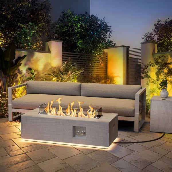 Propane Fire Pit Table Built for Outdoor Entertaining, 50,000 BTU Burner, LED Lighting, 42-Inch Rectangle