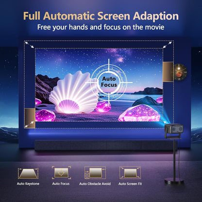 [4500 Brightness/Built in Apps/65W Audio] Outdoor 4K-Projector with Wifi and Bluetooth 5.4, Auto Focus Smart Projector Support Doiby Audio, Upgrade GO2 Short Throw Projector with 360°Stand