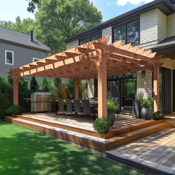 Cedar Wood Pergola Kit Designed for Outdoor Living, 12x16 FT Structure, Ground Stakes Included, Assembly Required