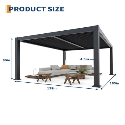 Louvered Pergola, Outdoor Pergola with Adjustable Louvered Roof, Reinforced Aluminum Frame, Integrated Drainage System, Hardtop Gazebo for Patio — product view 3