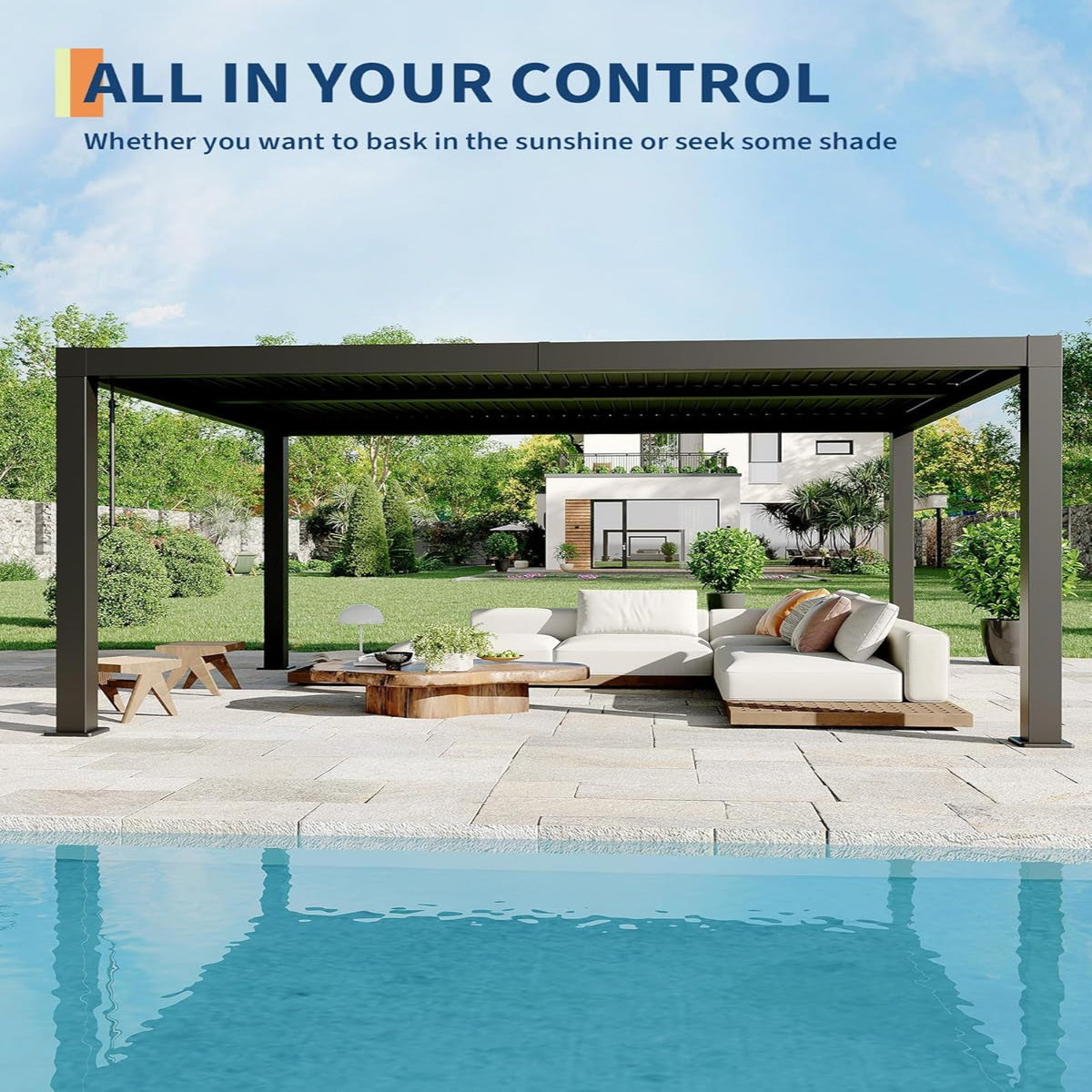 Louvered Pergola, Outdoor Pergola with Adjustable Louvered Roof, Reinforced Aluminum Frame, Integrated Drainage System, Hardtop Gazebo for Patio — product view 5