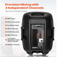 Portable PA System 2000-Watt (PMPO) Powered Sound System Set with 3 Channel Mixer Dual Speakers for Djs Events — product view 5